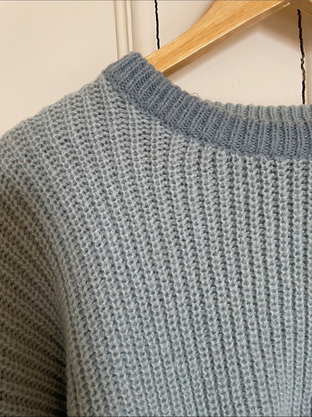 debut Light Blue Knit Sweater with Denim Sleeve Panels - Picture 4 of 4